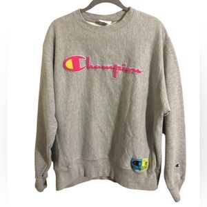 Champion Reverse Weave Gray Pink Pullover Sweatshirt‎ Large